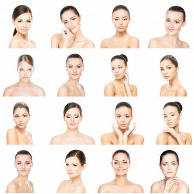 Kolaj farklı kadın portre. Spa, kaldırma, plastik cerrahi kavramı yüz.
