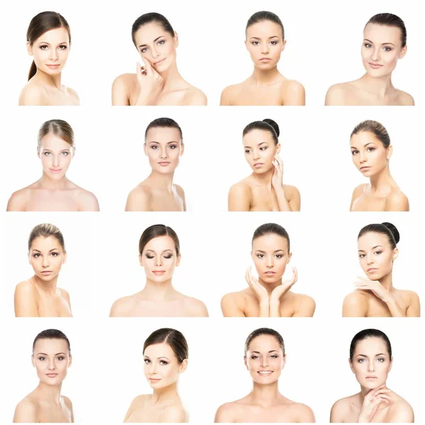 Collage Diverse Donne Ritratti Spa Lifting Facciale Concetto Chirurgia Plastica — Foto Stock