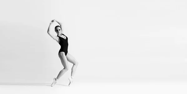 Graceful Ballerina Dancing Art Performance Young Beautiful Ballet Dancer Black — Stock Photo, Image