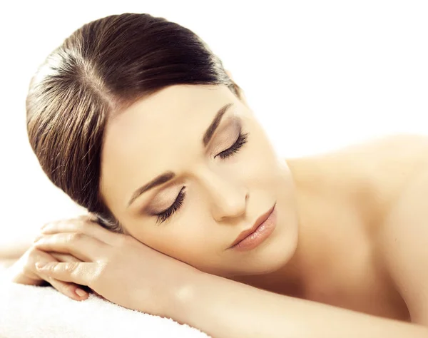 Kvinna Att Ansikte Massagebehandling Person Spa Hälso Och Sjukvård Healing — Stockfoto