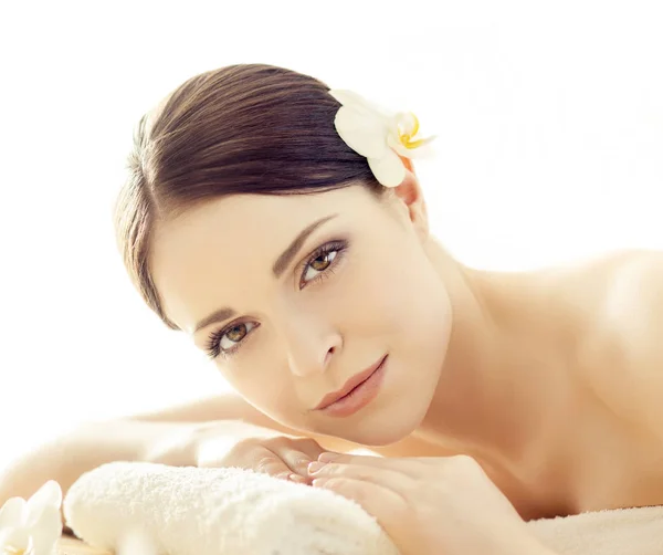 Portrait Woman Spa Massage Healing Procedure Health Care Skin Lifting — Stock Photo, Image