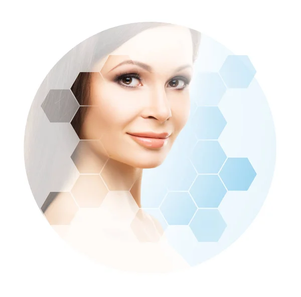 Retrato Facial Mujer Joven Saludable Mosaico Panal Cirugía Plástica Cuidado — Foto de Stock