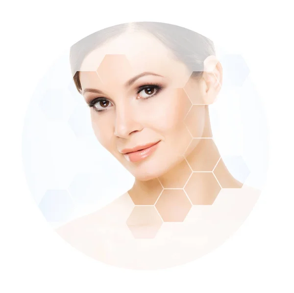 Retrato Facial Mujer Joven Saludable Mosaico Panal Cirugía Plástica Cuidado —  Fotos de Stock