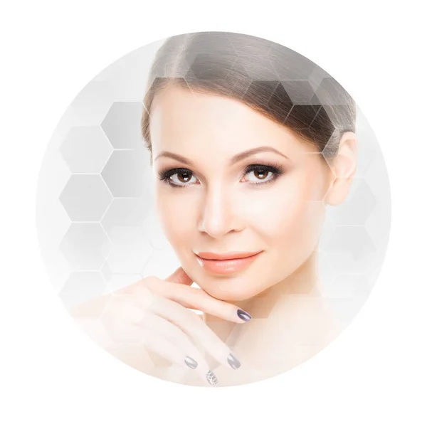 Facial Portrait Young Healthy Woman Honeycomb Mosaic Plastic Surgery Skin — Stock Photo, Image