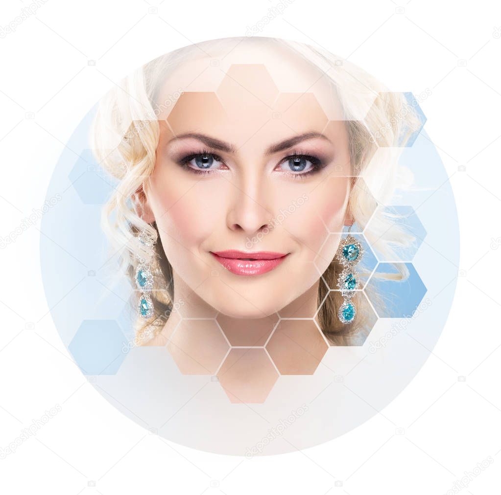 Portrait of young, healthy and beautiful woman plastic surgery, skin lifting, spa, cosmetics and medicine concept 