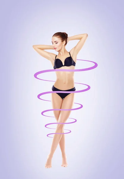 Fit Slender Woman Swimsuit Perfect Female Shape Medicine Weight Loss — Stock Photo, Image