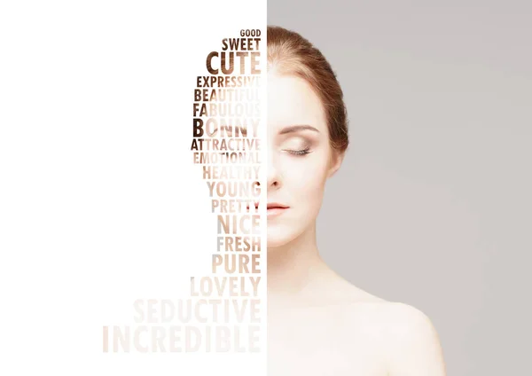 Close-up portret van mooie, verse en gezonde meisje. Menselijk gezicht geïsoleerd op wit. — Stockfoto