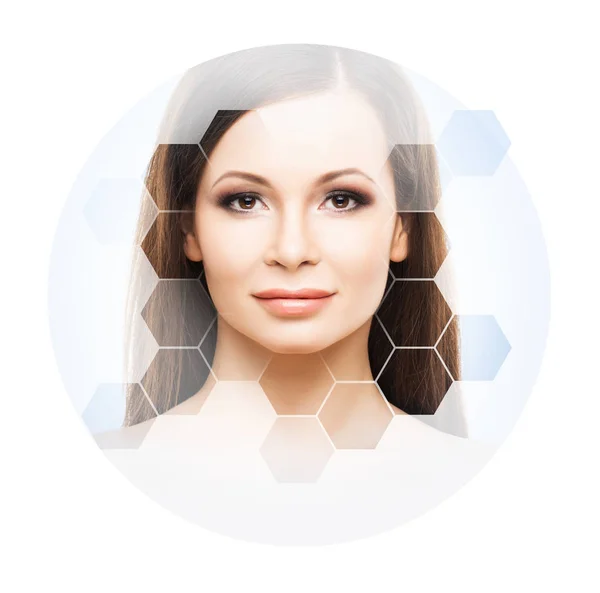 Vackra Ansikte Ung Och Frisk Kvinna Plastikkirurgi Hudvård Kosmetika Och — Stockfoto