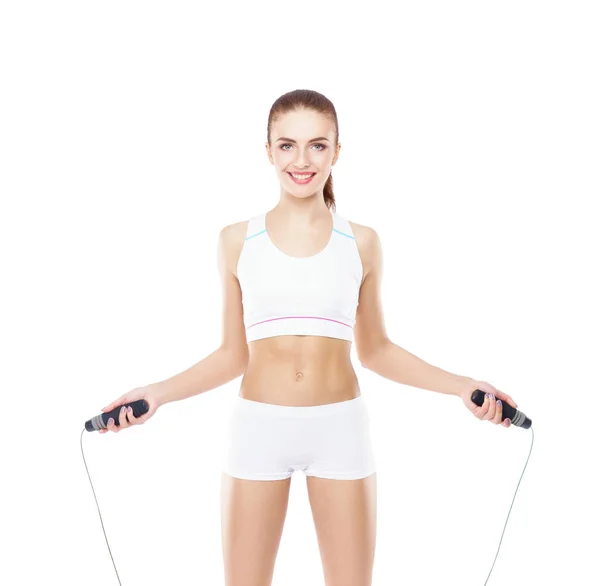 Young Fit Sporty Woman Isolated White Background Health Sport Concept — Stock Photo, Image