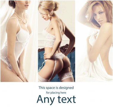 Gelin iç çamaşırı kavramı. Gelin iç çamaşırı poz şehvetli kadınlar topluluğu. Bahar kolaj.