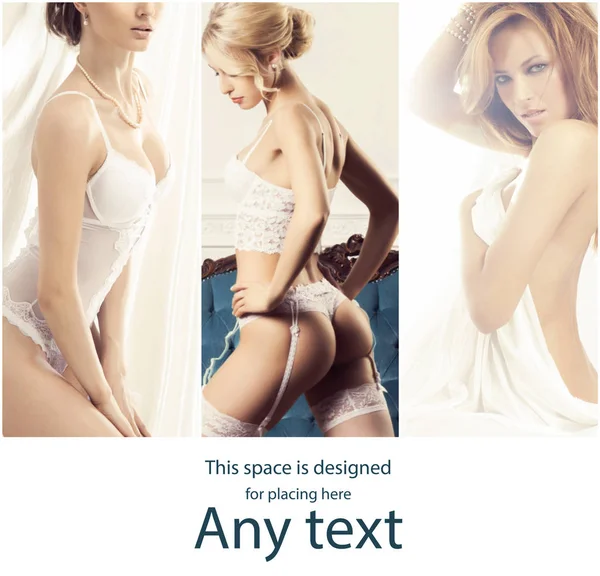 Gelin iç çamaşırı kavramı. Gelin iç çamaşırı poz şehvetli kadınlar topluluğu. Bahar kolaj.