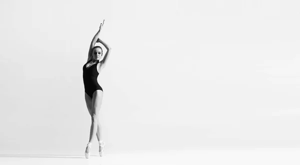 Graceful Ballerina Dancing Art Performance Young Beautiful Ballet Dancer Black — Stock Photo, Image