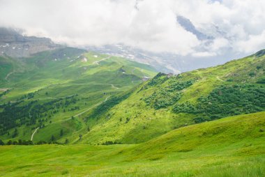 Dağ doruklarına arka plan manzara. Jungfrau, Bernese highland. Alpler, turizm yolculuk yürüyüş kavramı