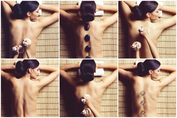 Coleção Massagem Cura Mulheres Com Diferentes Tipos Massagem Spa Bem — Fotografia de Stock