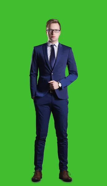 Businessman Standing Chroma Key Background Business Career Success Job Concept — Stock Photo, Image