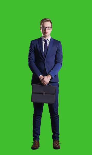 Businessman Briefcase Standing Chroma Key Background Business Career Job Concept — Stock Photo, Image