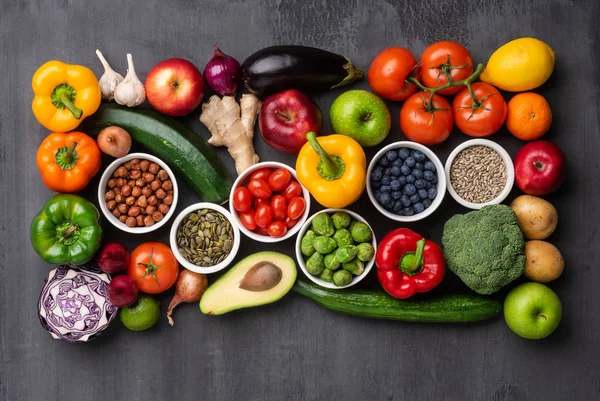 Ingrediente Alimentare Sănătoase Legume Proaspete Fructe Superalimente Nutriție Dietă Concept — Fotografie, imagine de stoc