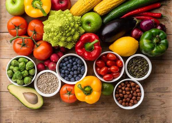 Gezonde Eetingrediënten Verse Groenten Fruit Superfood Voeding Dieet Veganistisch Voedselconcept — Stockfoto