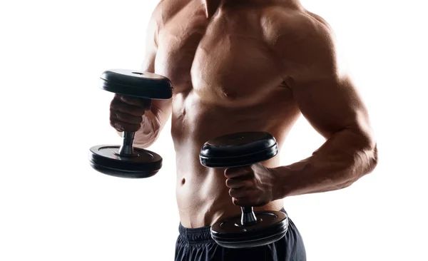 Hombre Fuerte Forma Deportivo Culturista Sobre Fondo Blanco Concepto Deporte —  Fotos de Stock