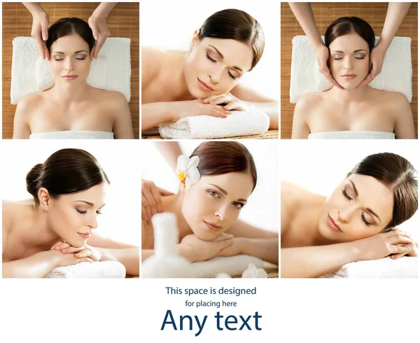 Woman Having Different Types Massage Spa Wellness Health Care Aroma — Stock Photo, Image