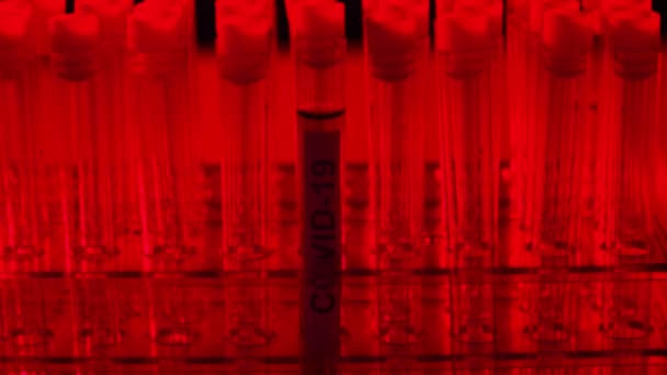 ラボで警告だ 科学研究所の閉鎖 流行病 ワクチン研究とコロナウイルス Covid 19テストコンセプト — ストック動画