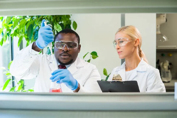 Scientist Students Working Lab Doctor Teaching Interns Make Blood Analyzing — Stock Photo, Image