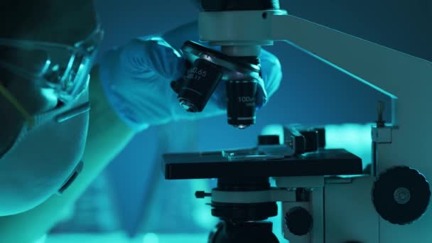 Wetenschappelijk Laboratorium Close Pandemische Ziekte Gezondheidszorg Vaccinonderzoek Coronavirus Covid Testconcept — Stockvideo