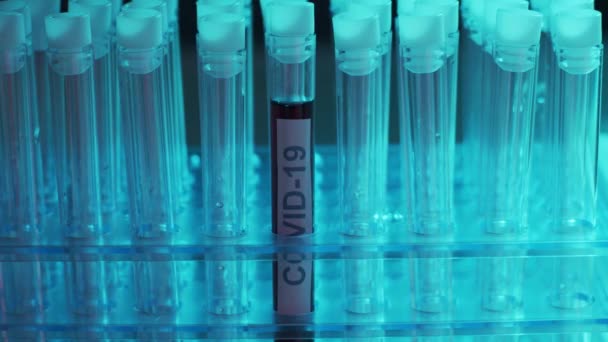 在实验室发出警报科学实验室的特写镜头大流行病 疫苗研究和Coronavirus Covid 19试验概念 — 图库视频影像