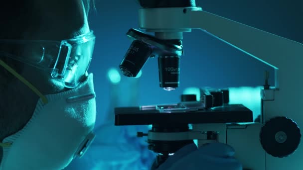 Wetenschappelijk Laboratorium Close Pandemische Ziekte Gezondheidszorg Vaccinonderzoek Coronavirus Covid Testconcept — Stockvideo