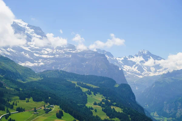 Alpine Picos Landsape Fundo Lauterbrunnen Jungfrau Bernese Highland Alpes Turismo — Fotografia de Stock