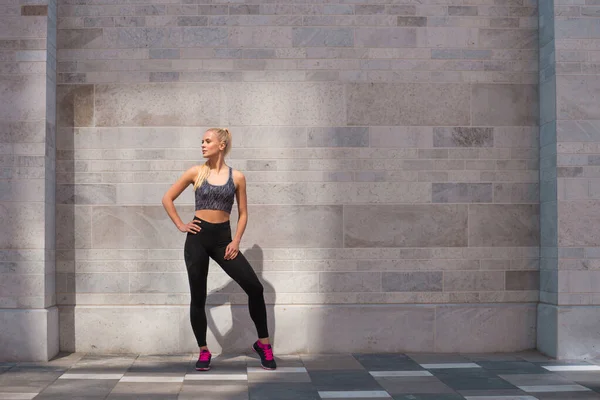 Mulher Atraente Sportswear Treinamento Livre Esporte Jogging Conceito Estilo Vida — Fotografia de Stock