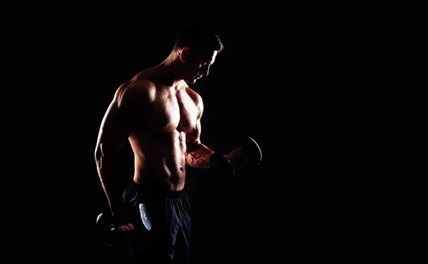 Forte Forma Desportivo Fisiculturista Homem Sobre Fundo Preto Conceito Desporto — Fotografia de Stock