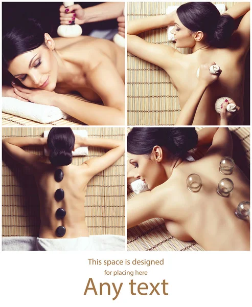 Vrouwen Met Verschillende Soorten Massage Spa Wellness Gezondheidszorg Aromatherapie Collage — Stockfoto