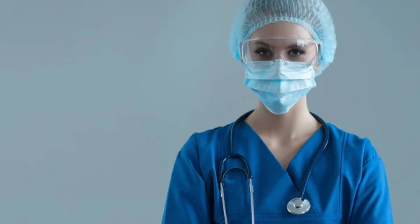 Medizinisches Fachpersonal Schutzanzügen Krankenschwester Chirurg Arzt Oder Sanitäter Blauer Uniform — Stockfoto