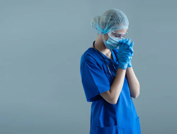 Professionell Läkare Skyddsdräkt Sjuksköterska Kirurg Läkare Eller Sjukvårdare Blå Uniform — Stockfoto