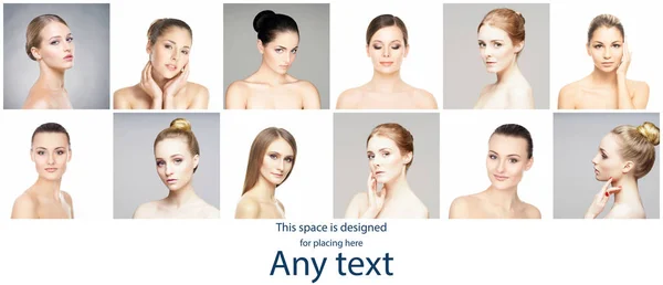 Vrouwelijke Portretten Collage Gezichten Van Jonge Mooie Vrouwen Huidverzorging Facelift — Stockfoto