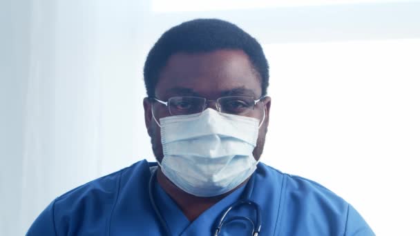 Professional African American Medical Doctor Working Hospital Office Medicine Healthcare — Stock Video