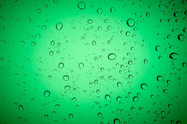 Close Raindrops Green Glass Abstract Green Background — Stock Photo, Image