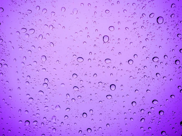 Primer Plano Gotas Lluvia Sobre Vidrio Púrpura Fondo Púrpura Abstracto Imagen de stock