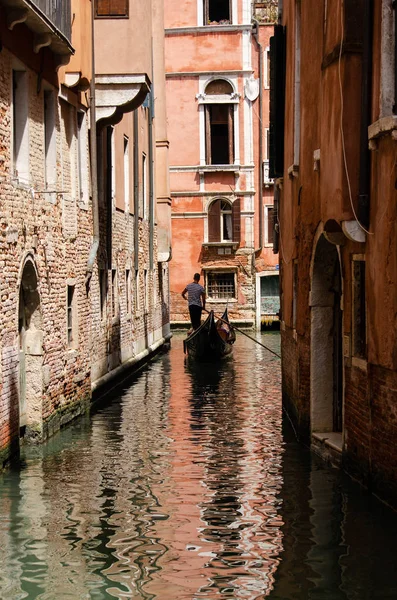 Man Rides Gondola Channel Venice Venezia — Stock Photo, Image