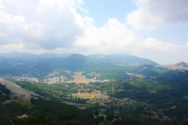 Aerial view on Montenegro hills, travel background