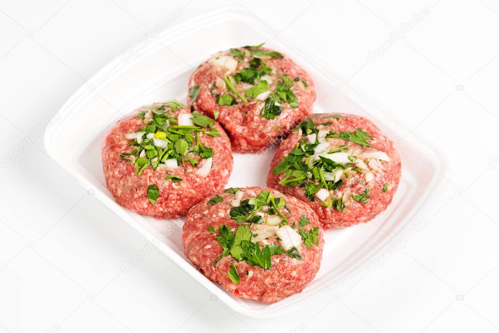 Raw food, beef cutlets ready for prepare