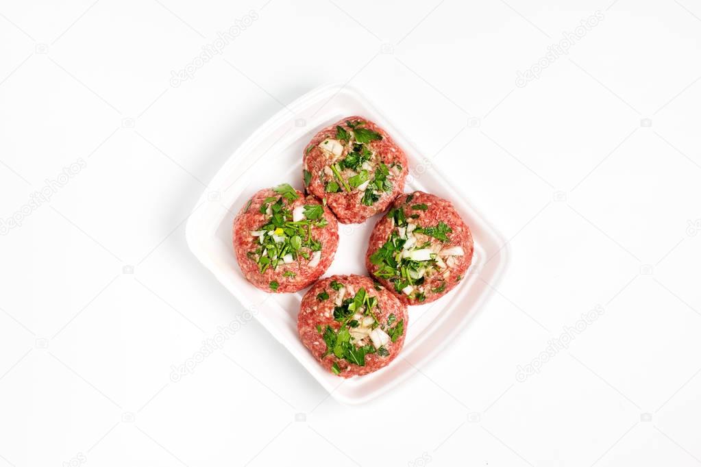 Raw food, beef cutlets ready for prepare