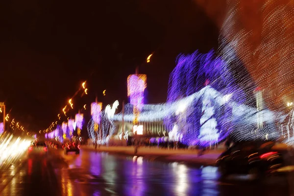 Размытое Абстрактное Изображение Праздничного Освещения Ночном Городе — стоковое фото