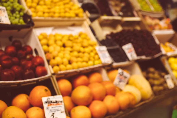 Blurred Background Market Stall Fresh Different Fruits Out Focus — Stock Photo, Image