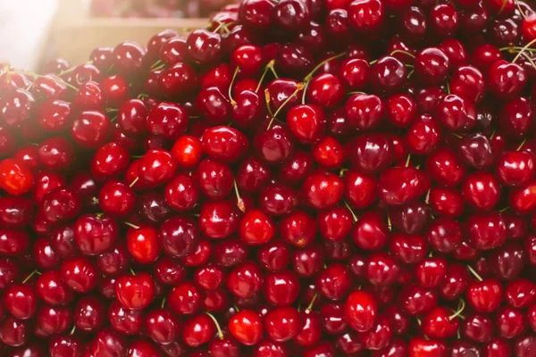 Bio Natural Fruit Background Rows Ripe Sweet Cherries Fruit Market — Stock Photo, Image