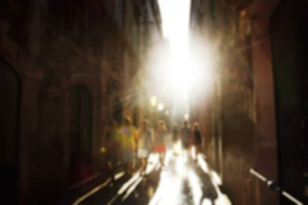 Abstract Background Defocused Street View Sunset Unrecognizable Blurred People Walking — Stock Photo, Image