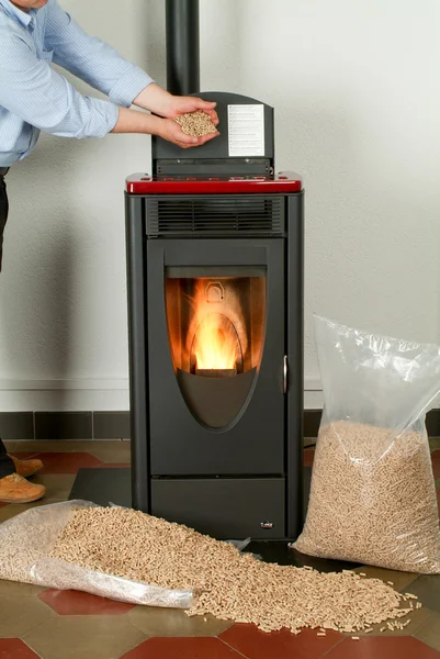 Modern domestic pellet stove — Stock Photo, Image