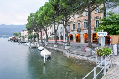 Morcote Köyü lake Lugano üzerinde günbatımında