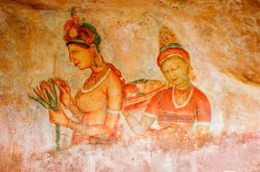 Duvar resmi Sigiriya bir antik kaya kale içinde